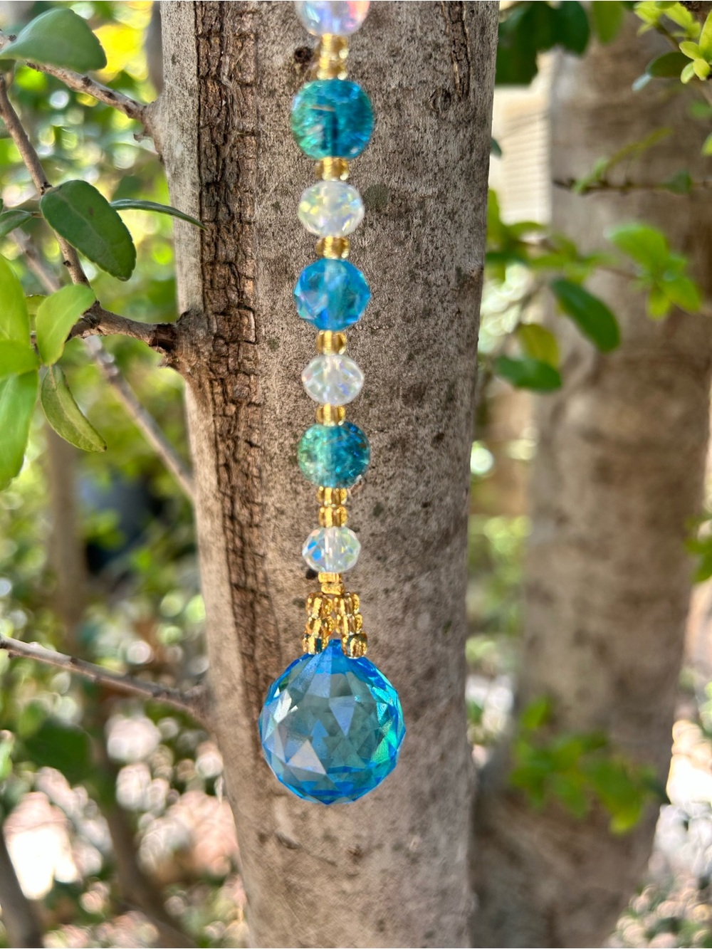 8.5” aqua prism crystal beaded small suncatcher sun charm decor - Picture 3 of 4